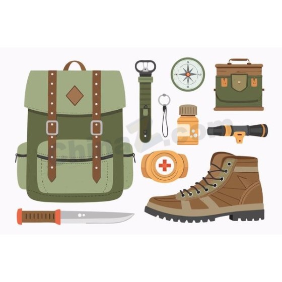 Outdoor Hiking Mountaineering Gear Collection AI Format Vector Assets